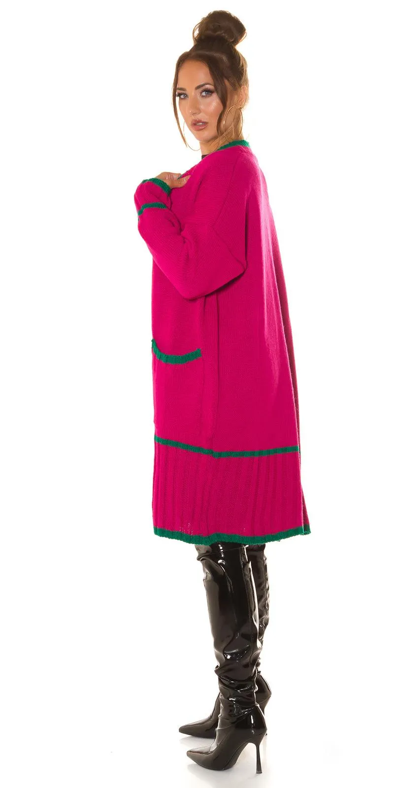 Cárdigan de moda con bolsillos rosa