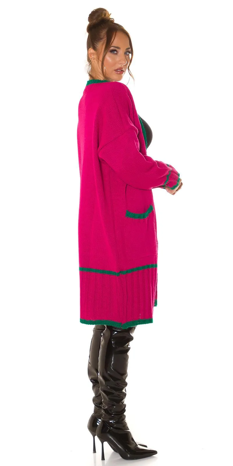 Cárdigan de moda con bolsillos rosa