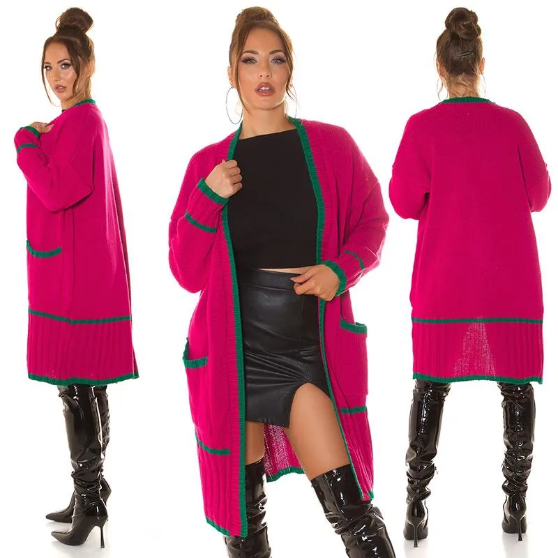 Cárdigan de moda con bolsillos rosa