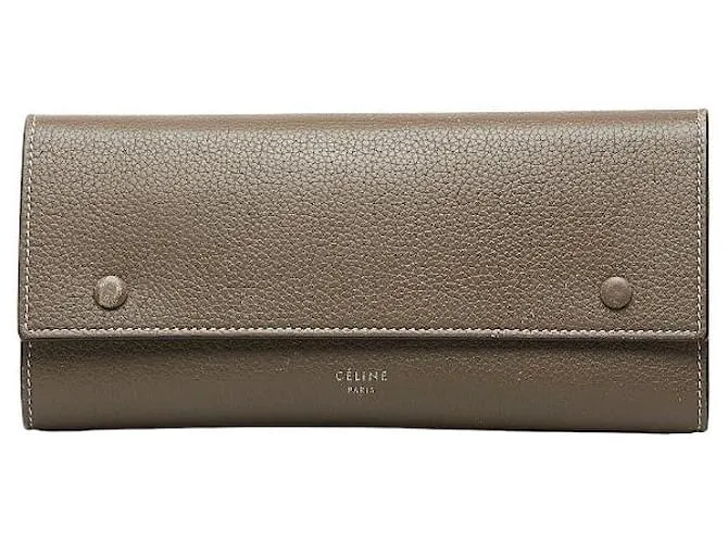 Céline Cartera de cuero multifuncional Celine Large Flap en muy buen estado Gris 