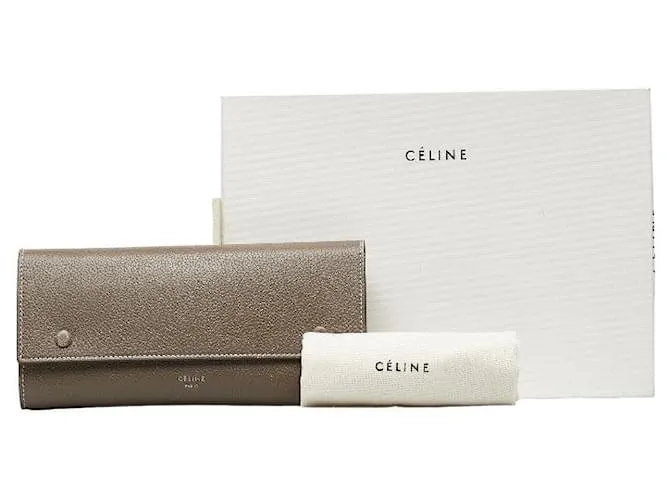 Céline Cartera de cuero multifuncional Celine Large Flap en muy buen estado Gris 
