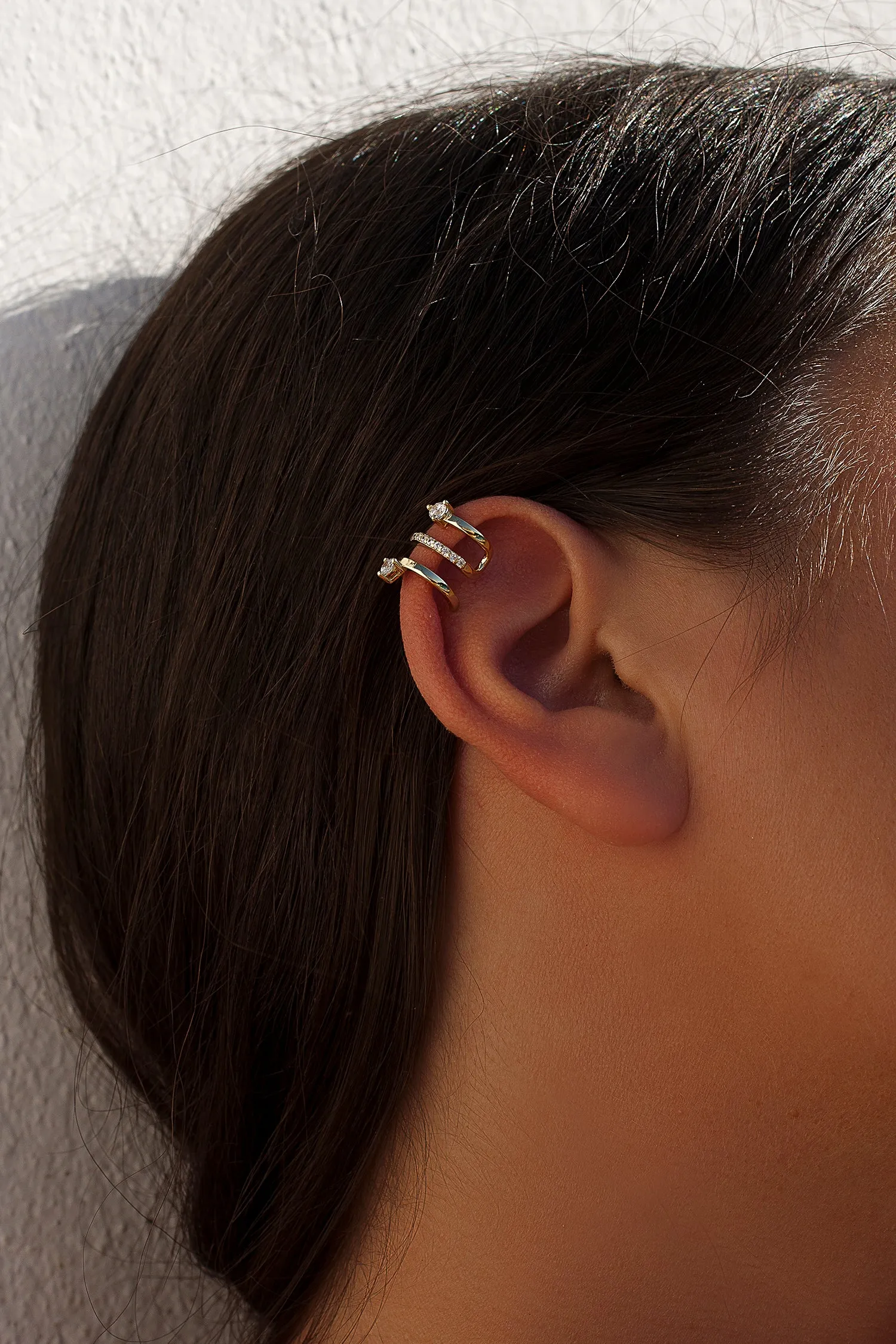Ear cuff de plata diseo triple aro con circonita lateral