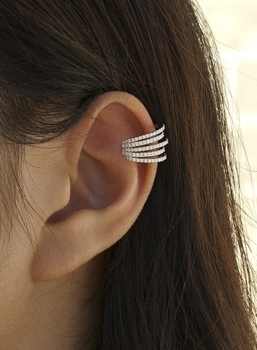 Ear cuff de plata diseo triple carril circonita