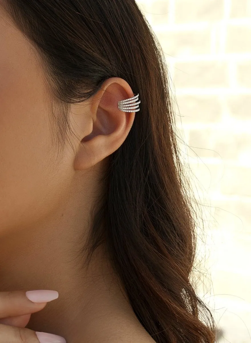 Ear cuff de plata diseo triple carril circonita
