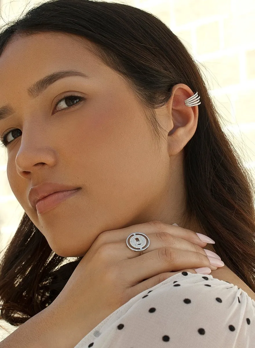 Ear cuff de plata diseo triple carril circonita