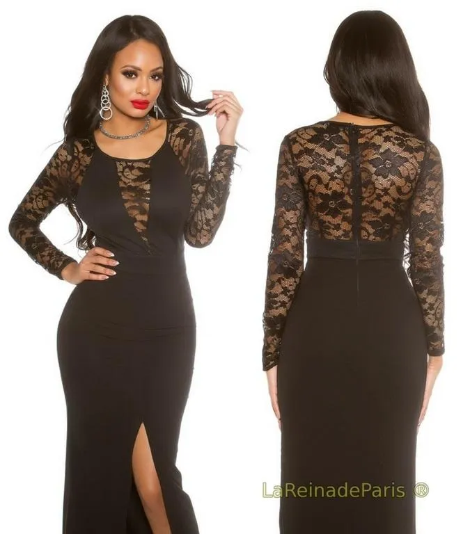 Elegante vestido de fiesta largo encaje