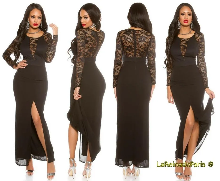 Elegante vestido de fiesta largo encaje