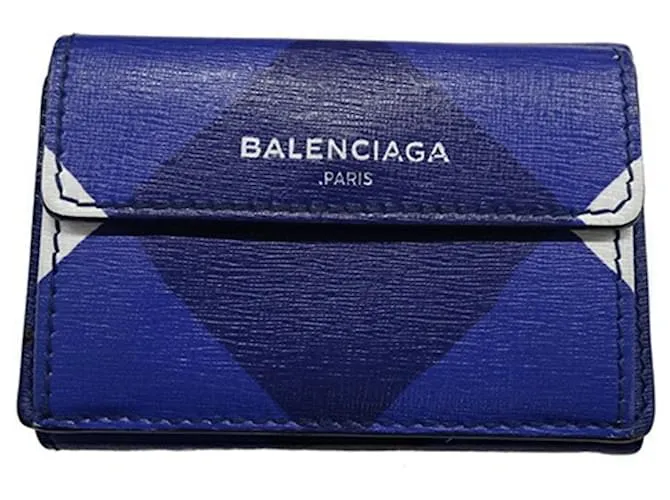EVERYDAY CARTERA DE CUERO TRIFOLD BALENCIAGA BLANCO AZUL 