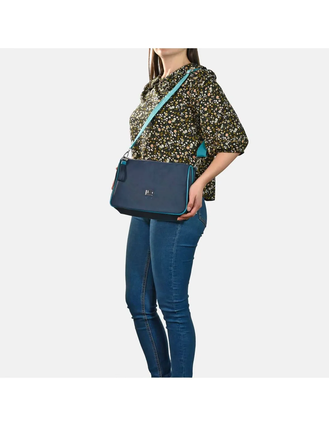 GUY LAROCHE bolso bandolera grande para mujer en calidad Nylon con doble cremallera