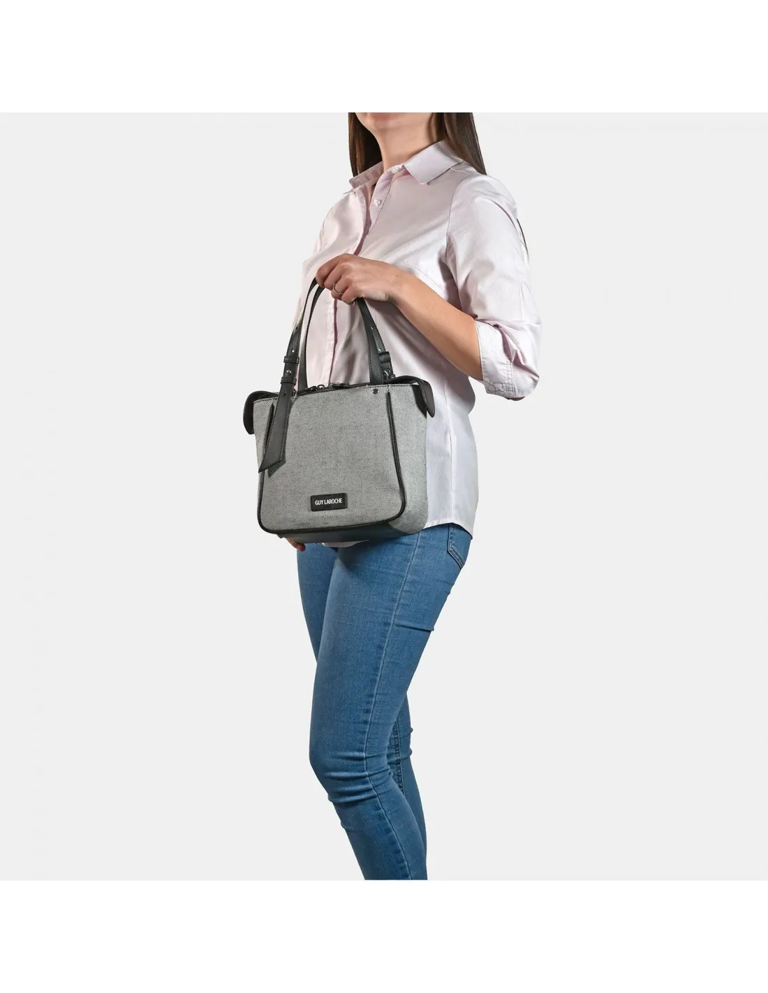 GUY LAROCHE bolso shopping mini en lona y piel