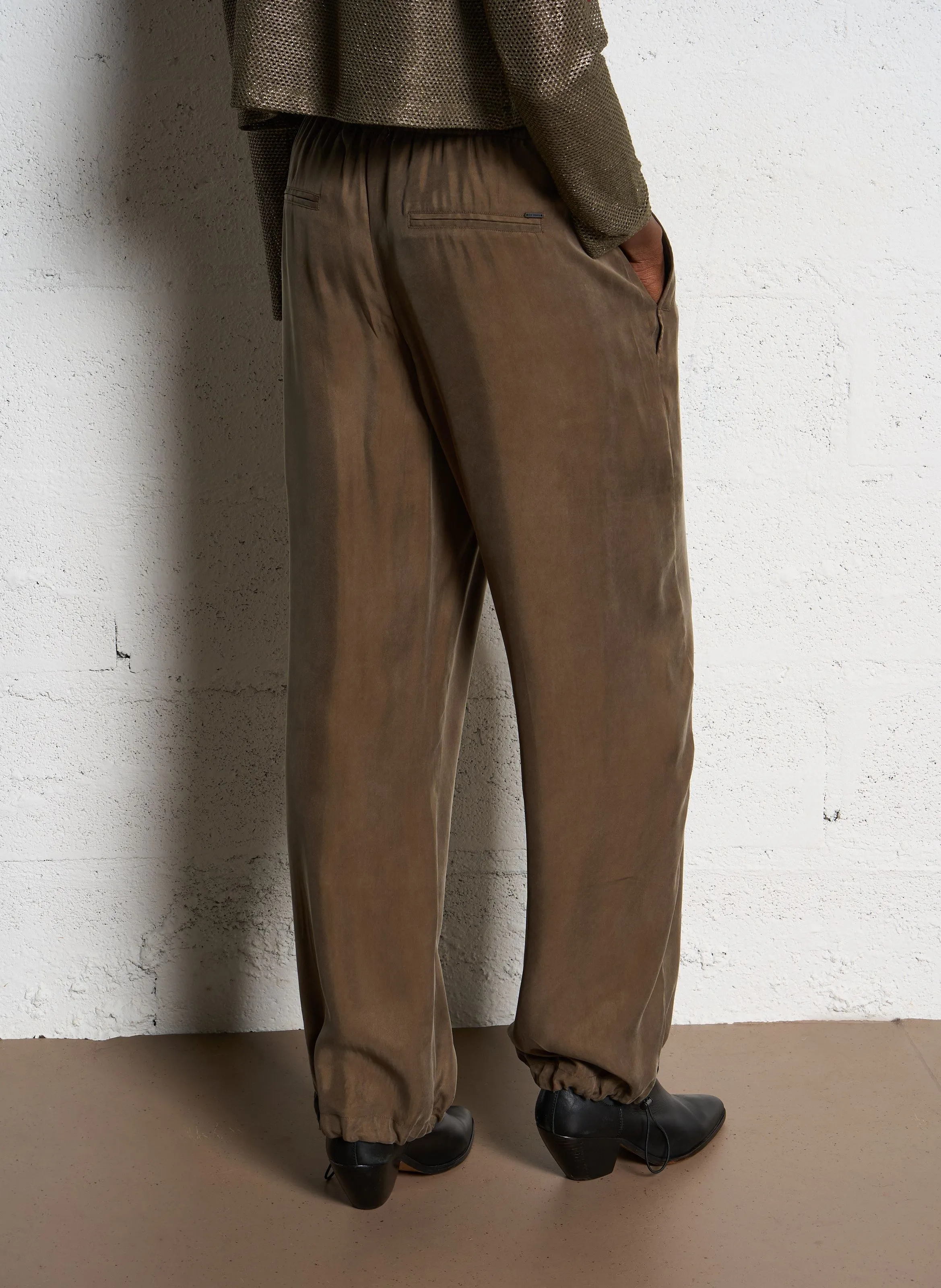 IKKS Pantalón ancho fluido con bajos ajustables en caqui