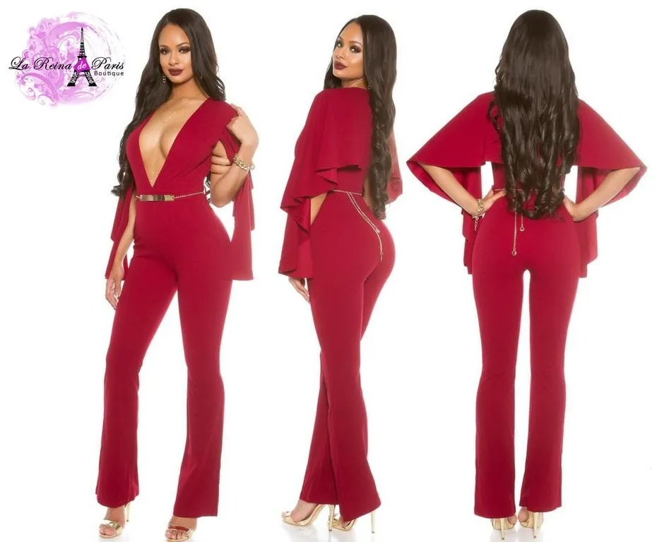 Jumpsuits ajustado de fiesta burdeos