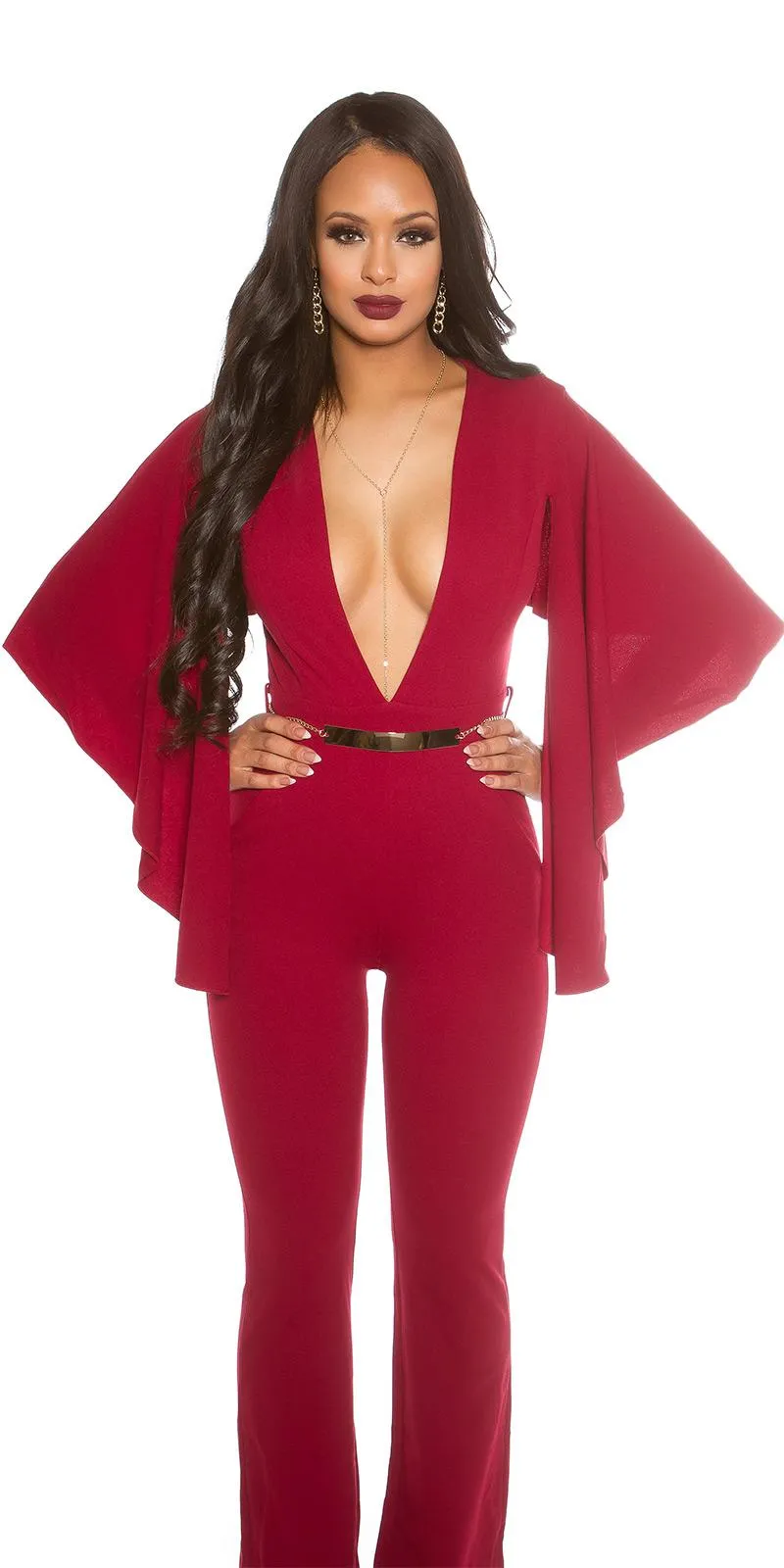 Jumpsuits ajustado de fiesta burdeos