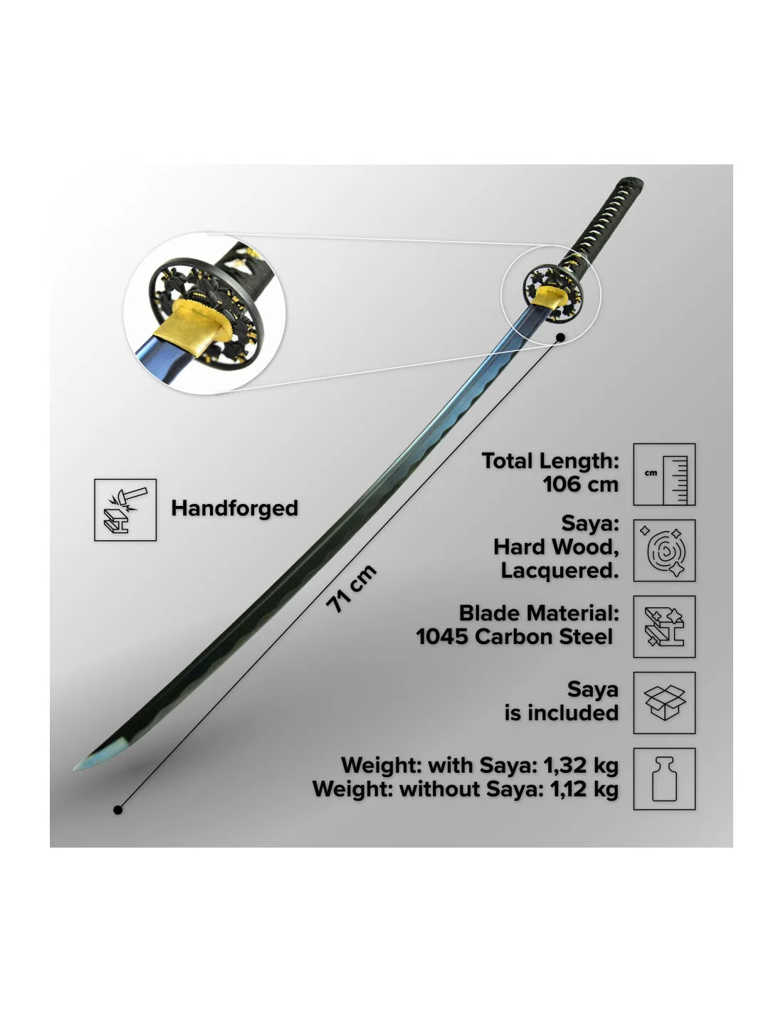 Katana afilada forjada a mano Flor de Ciruelo