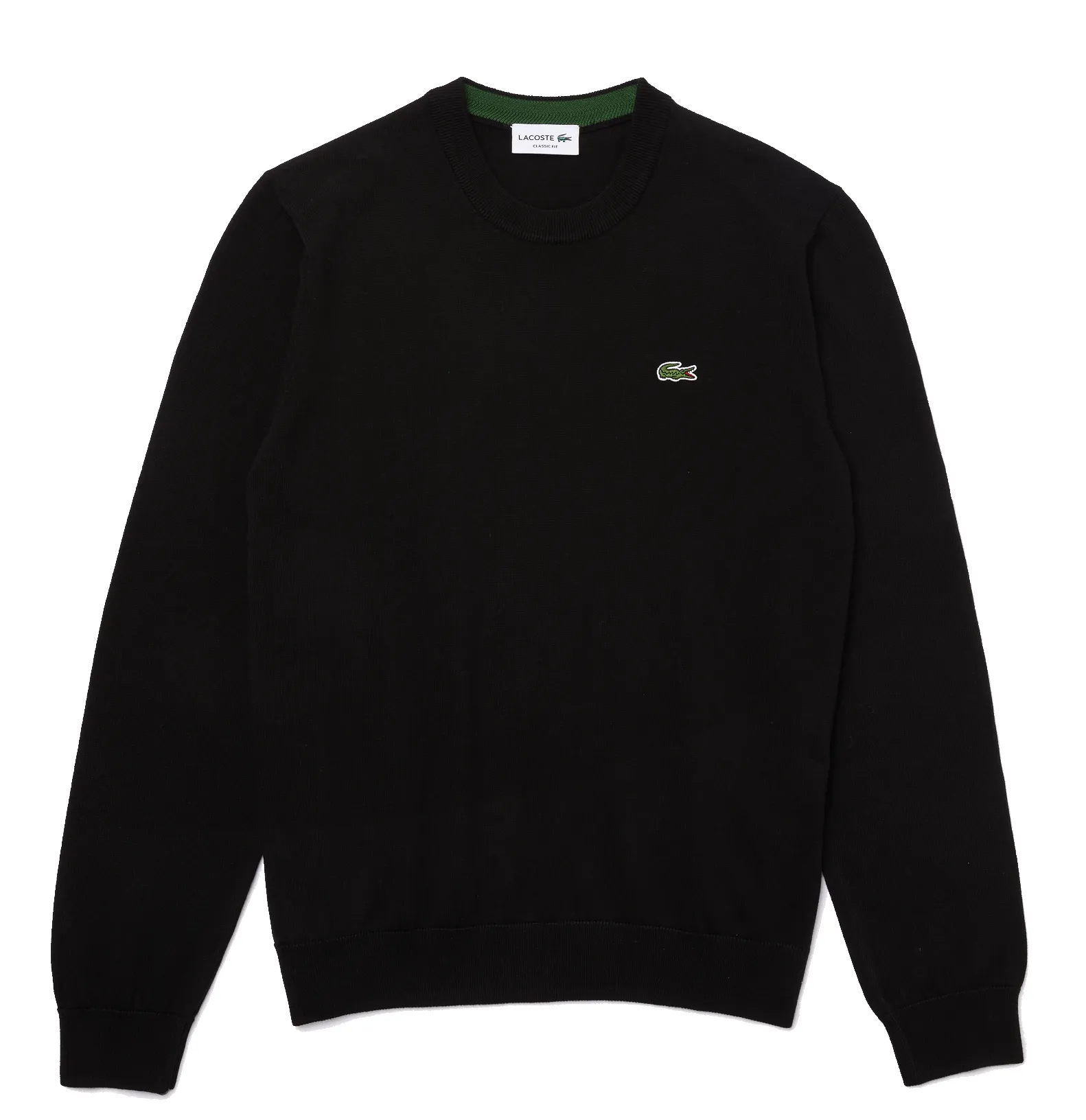 LACOSTE ORGANIC COTTON SWEATER  ROUND NECK BLACK