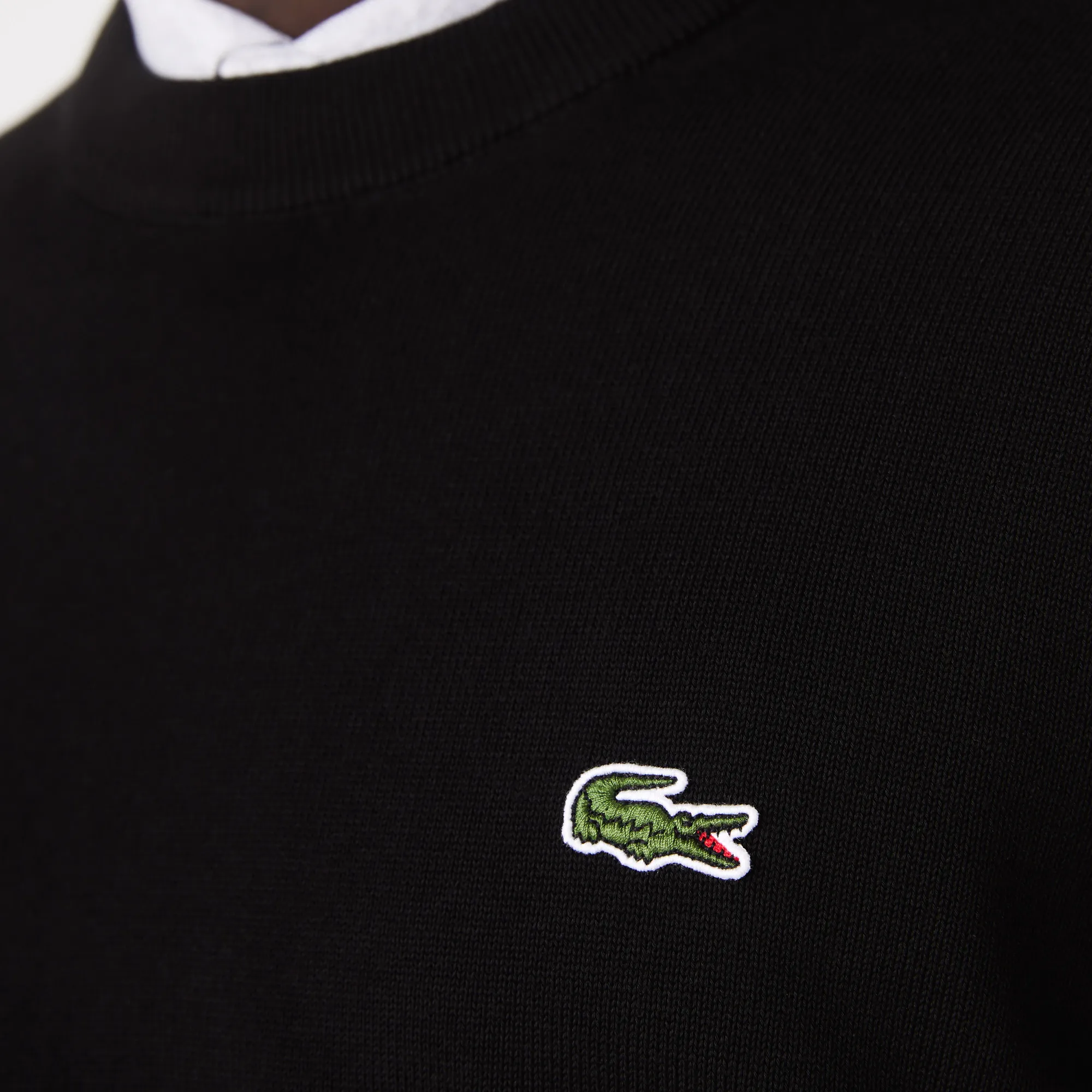 LACOSTE ORGANIC COTTON SWEATER  ROUND NECK BLACK