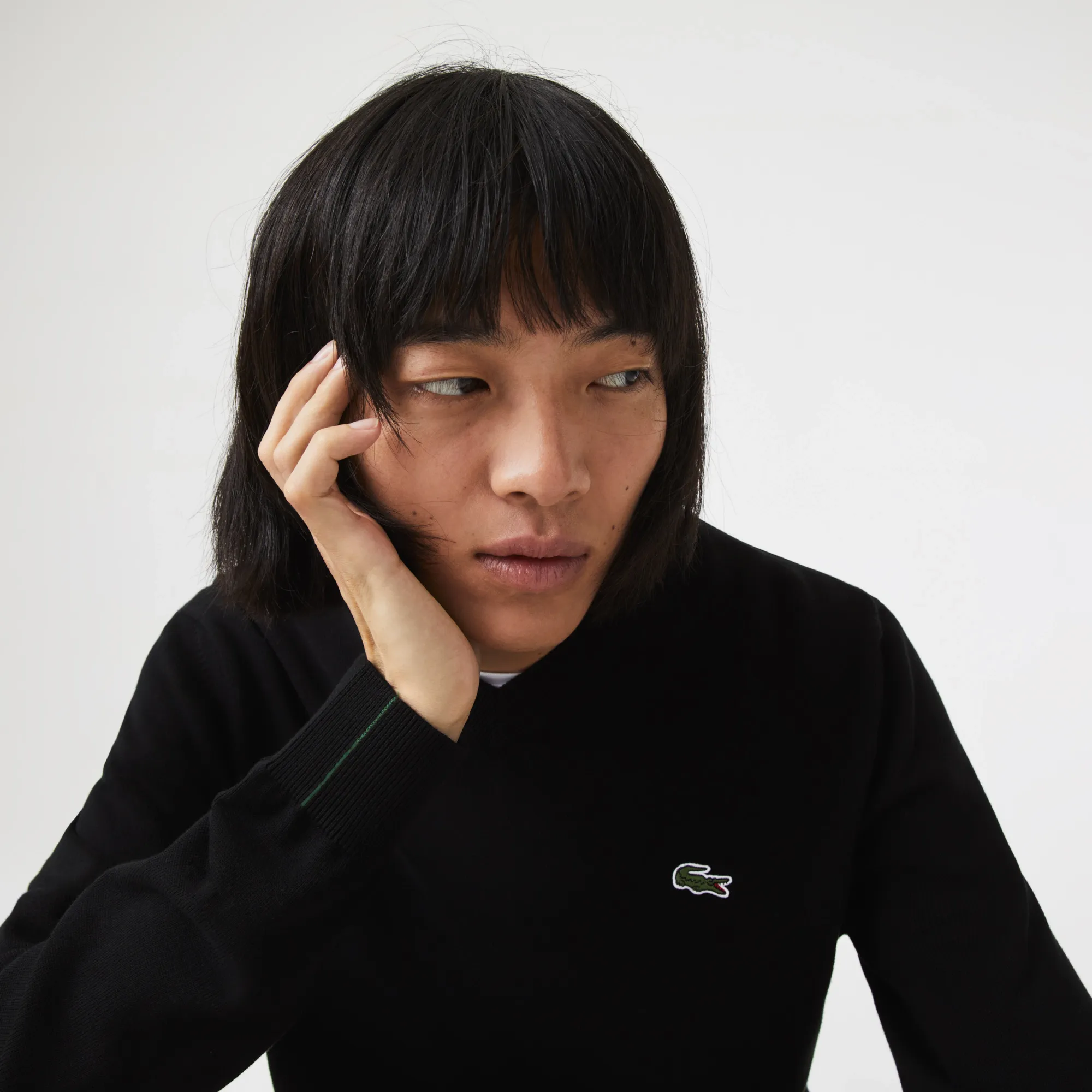 LACOSTE ORGANIC COTTON VNECK SWEATER BLACK
