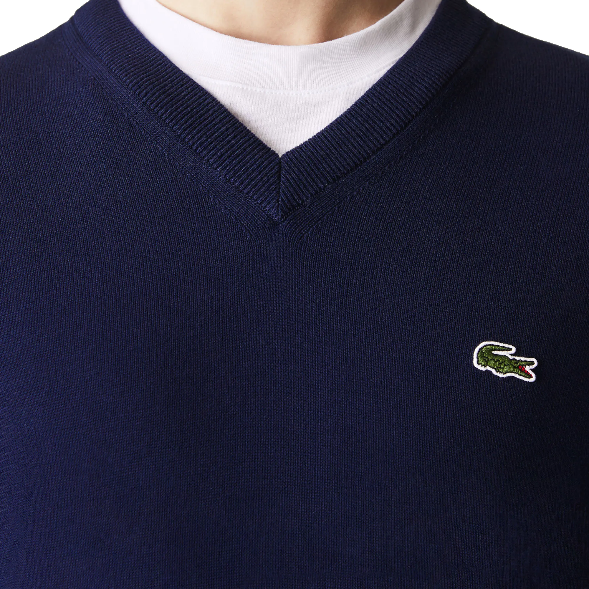 LACOSTE ORGANIC COTTON VNECK SWEATER NAVY
