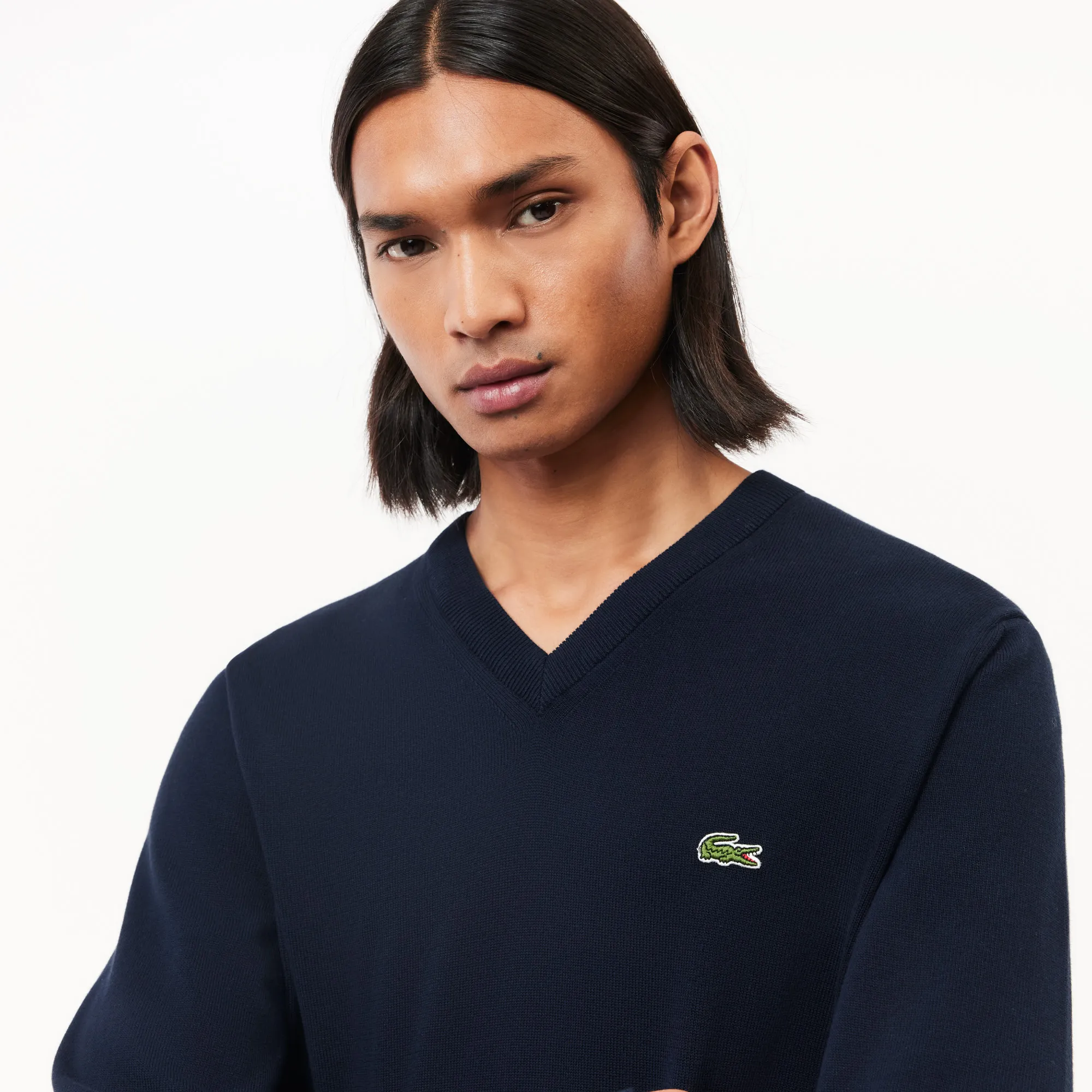 LACOSTE ORGANIC COTTON VNECK SWEATER NAVY