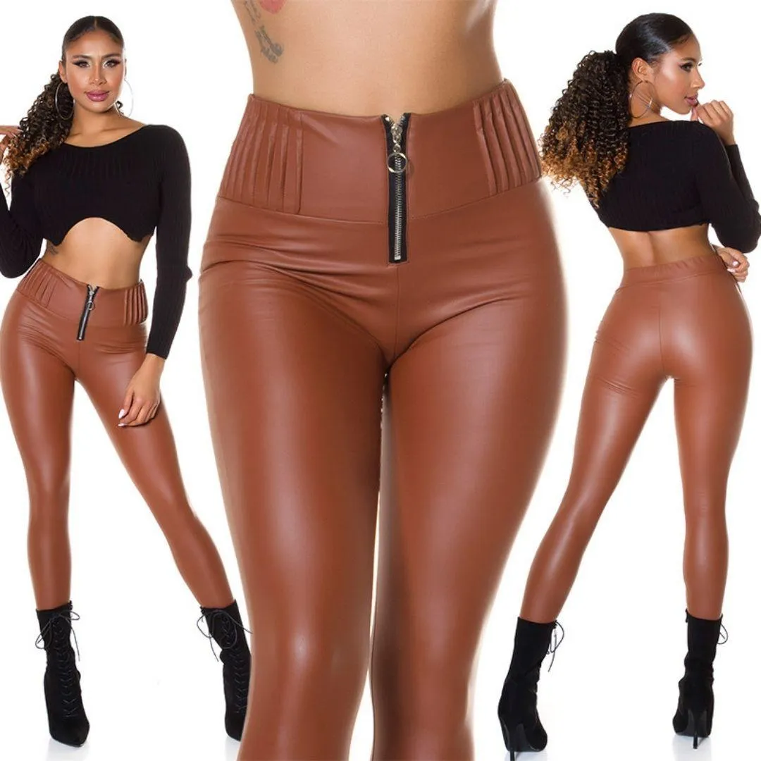 Leggings térmicos look cuero marrón