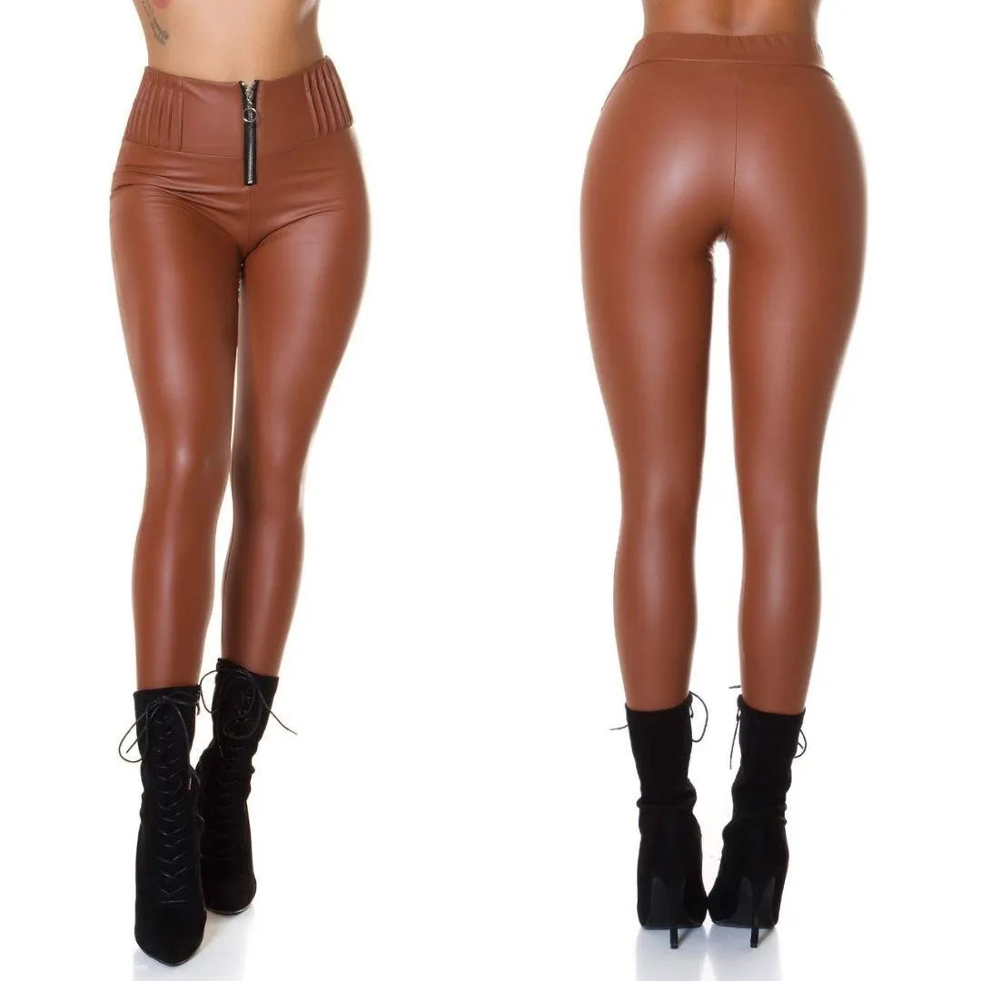 Leggings térmicos look cuero marrón