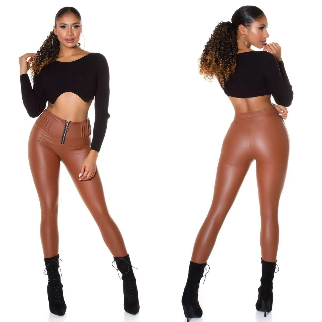 Leggings térmicos look cuero marrón