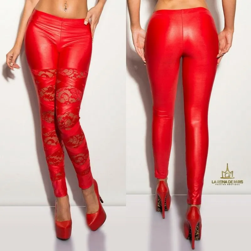 Leggins de encaje y cuero de imitación 