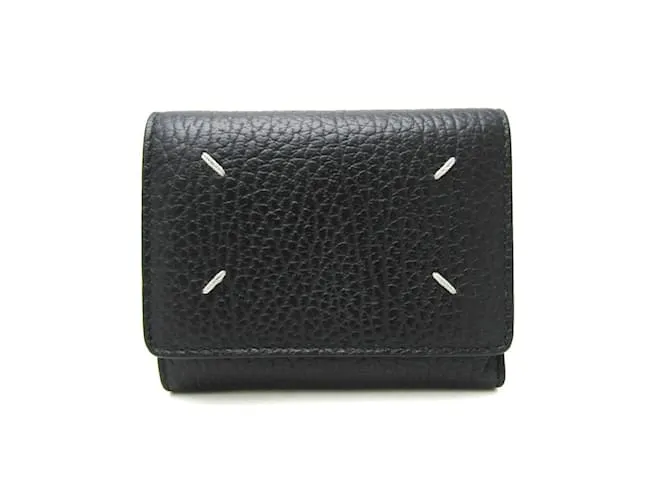 Maison Martin Margiela Cartera de cuero negro de tres pliegues Maison Margiela 