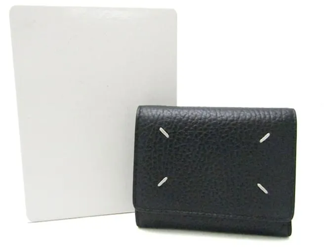 Maison Martin Margiela Cartera de cuero negro de tres pliegues Maison Margiela 