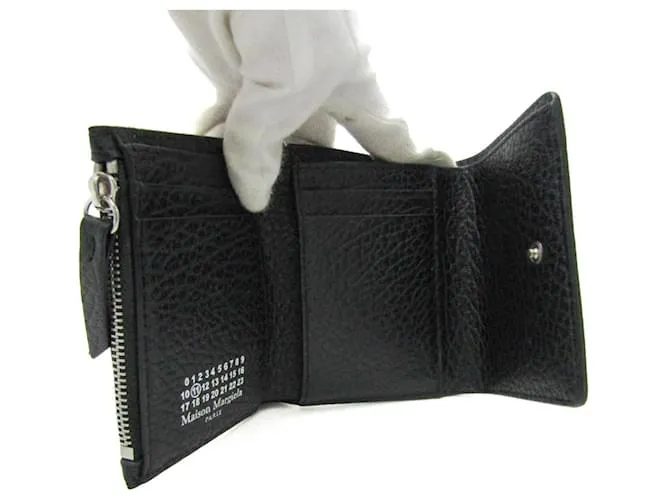 Maison Martin Margiela Cartera de cuero negro de tres pliegues Maison Margiela 