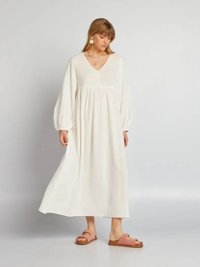 MAXIVESTIDO DE DOBLE GASA DE ALGODóN  BLANCO