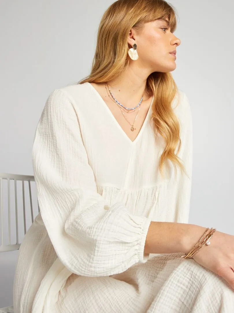 MAXIVESTIDO DE DOBLE GASA DE ALGODóN  BLANCO