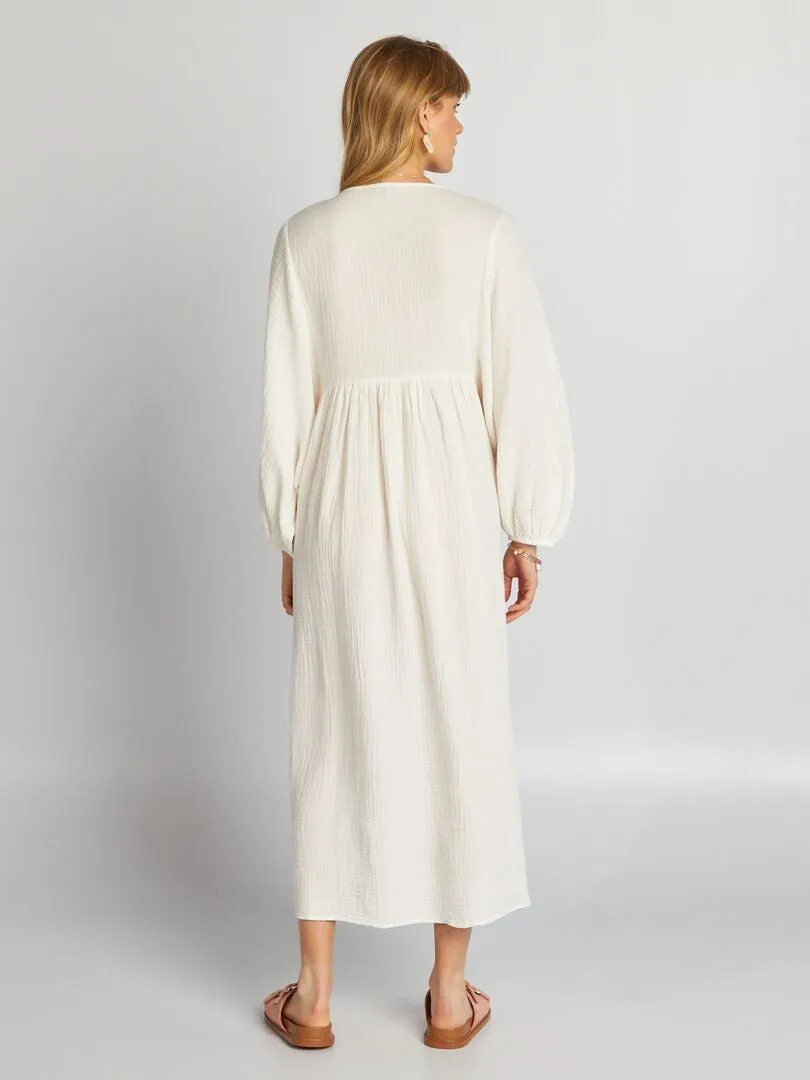 MAXIVESTIDO DE DOBLE GASA DE ALGODóN  BLANCO