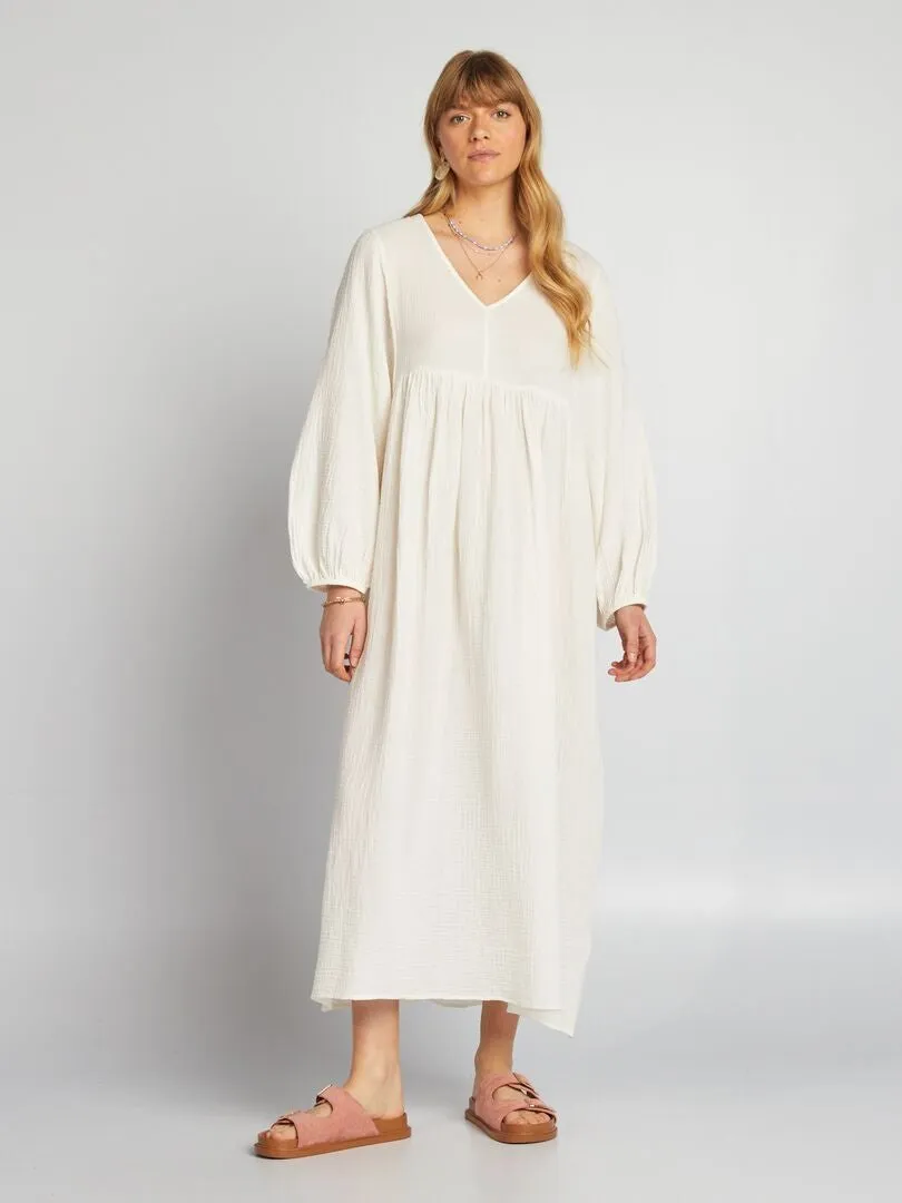 MAXIVESTIDO DE DOBLE GASA DE ALGODóN  BLANCO