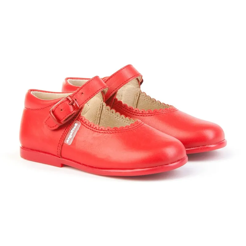 Merceditas Colegiales Infantil Niña Piel Hebilla 500 Rojo, de Angelitos