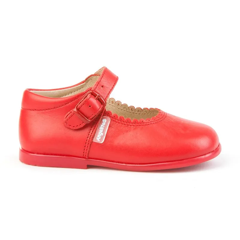 Merceditas Colegiales Infantil Niña Piel Hebilla 500 Rojo, de Angelitos