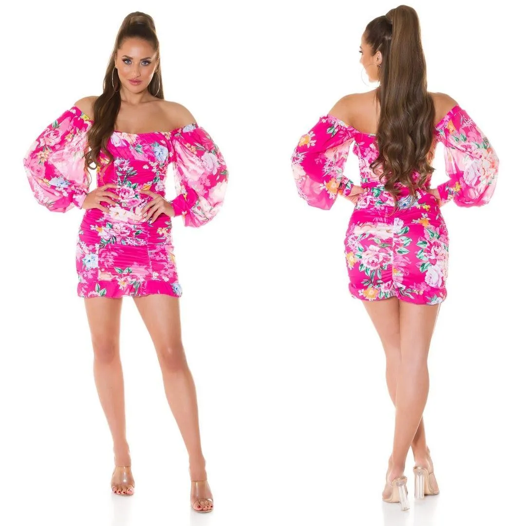 Mini vestido Boho tejido de flores rosa