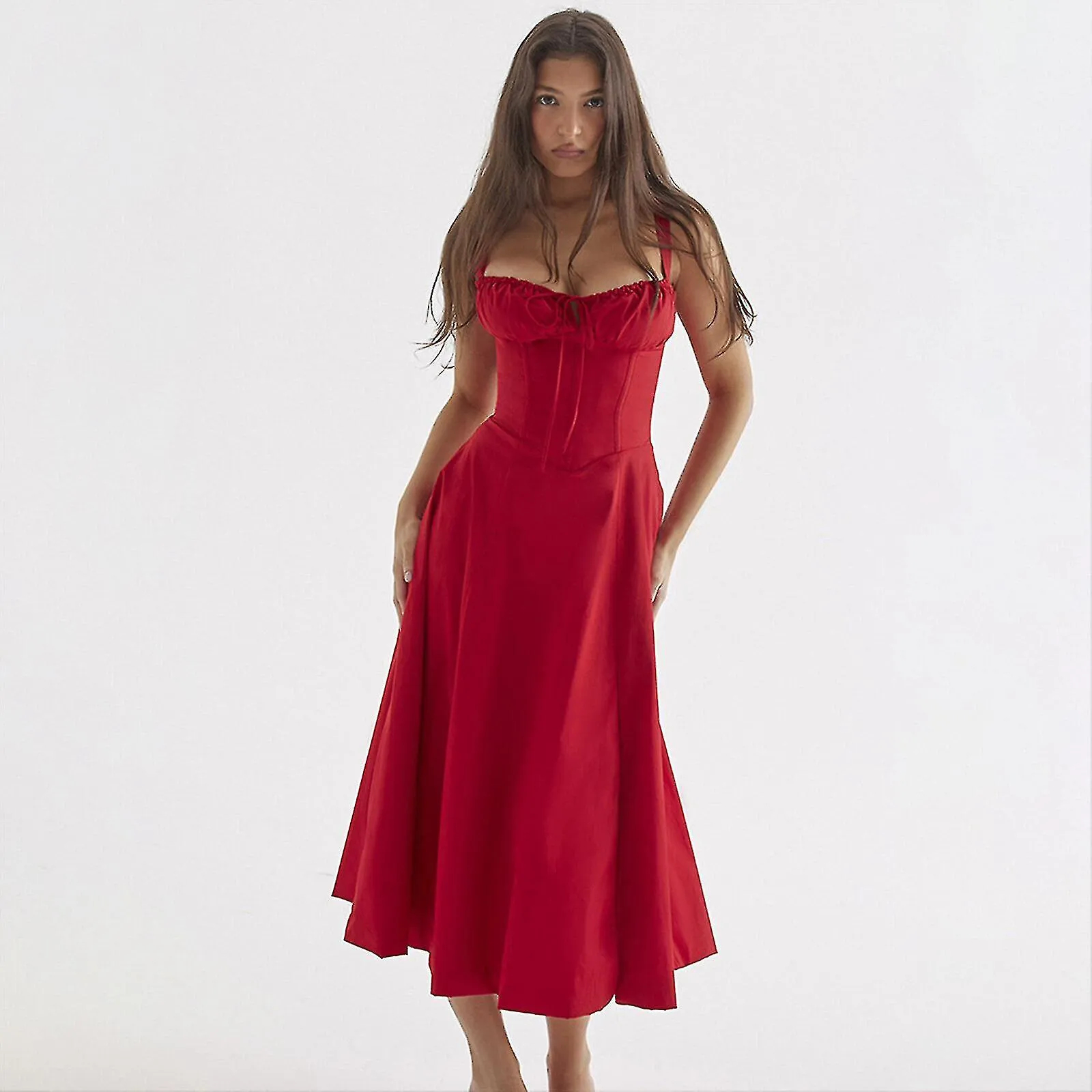 Mujeres Verano Floral Sin Espalda Maxi Vestido Sexy Sin mangas Vestidos de corte bajo Bodycon Spaghetti Strap Vestido largo, 40%