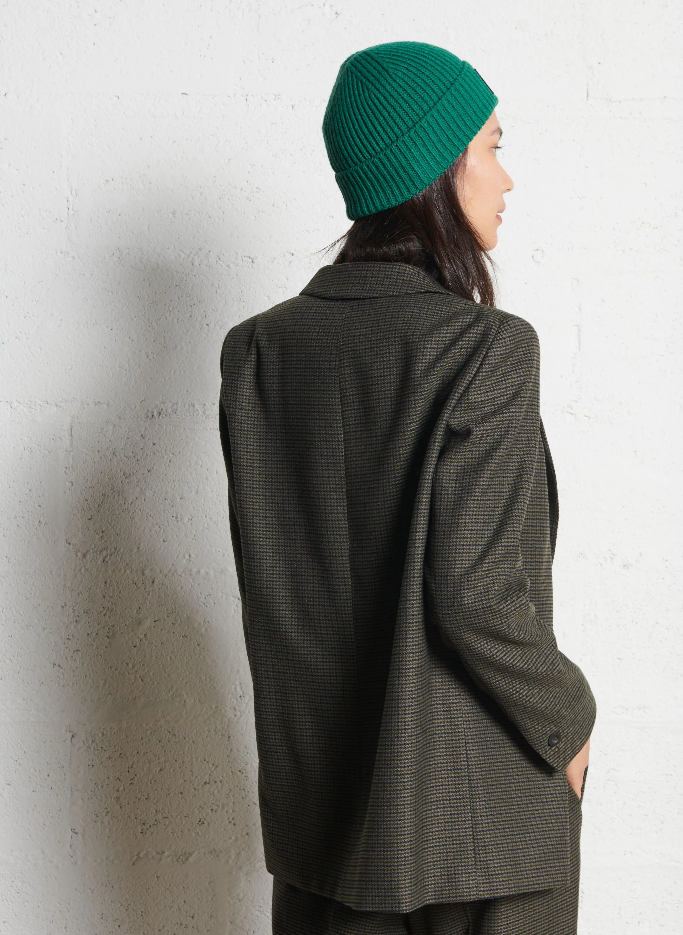 NELIA B SHERLOCK  CHAQUETA RECTA CON CUELLO DE SOLAPA Y ESTAMPADO DE PATA DE GALLO EN CAQUI