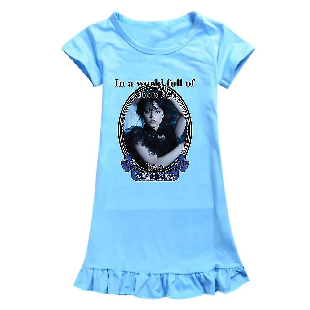 Niños Niñas Miércoles Addams Vestido de dormir estampado El tema de la familia Addams Vestido de dormir Manga corta Verano Vesti