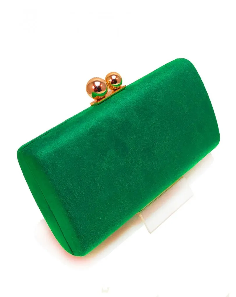 ORIGINALES BOLSOS DE FIESTA VERDE ESMERALDA OSCURO , CON CIERRE DOBLE BOLA EN DORADO