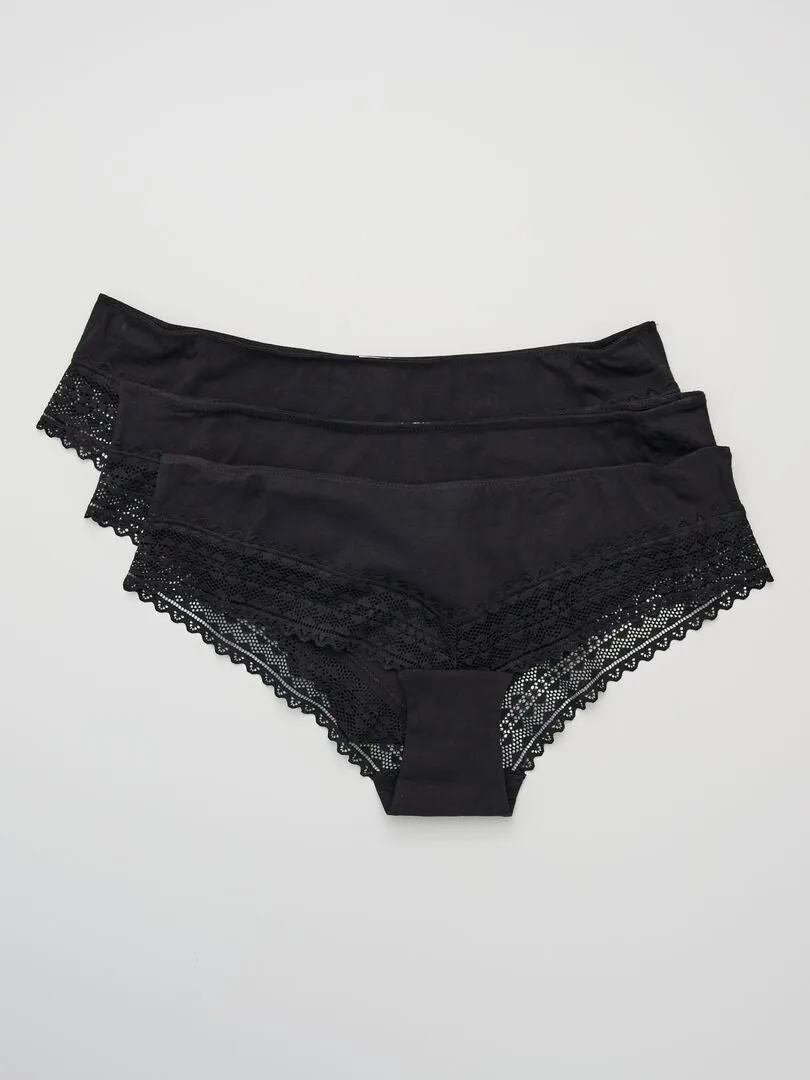 PACK DE 3 CULOTTES DE ALGODóN Y ENCAJE  NEGRO