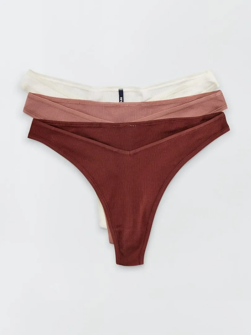 PACK DE 3 TANGAS DE ALGODóN DE CANALé FINO  BEIGE