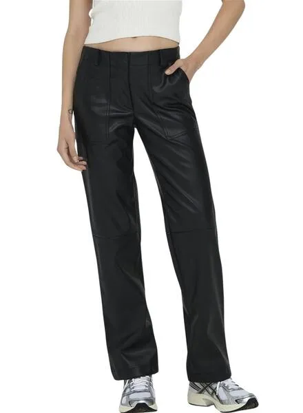 Pantalones Only Penna Idina Polipiel Negro Mujer