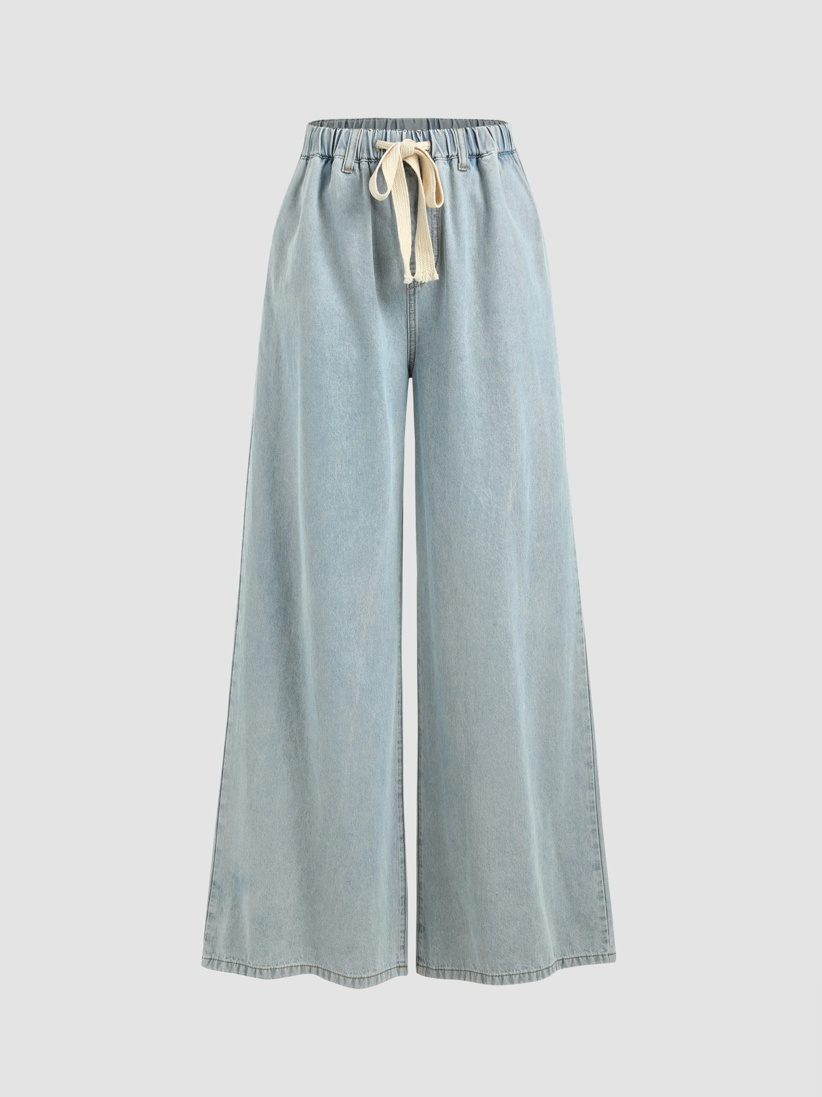 Pantalones Vaqueros Leslie de Cintura Alta y Pierna Ancha con Lazo Frontal Lisos