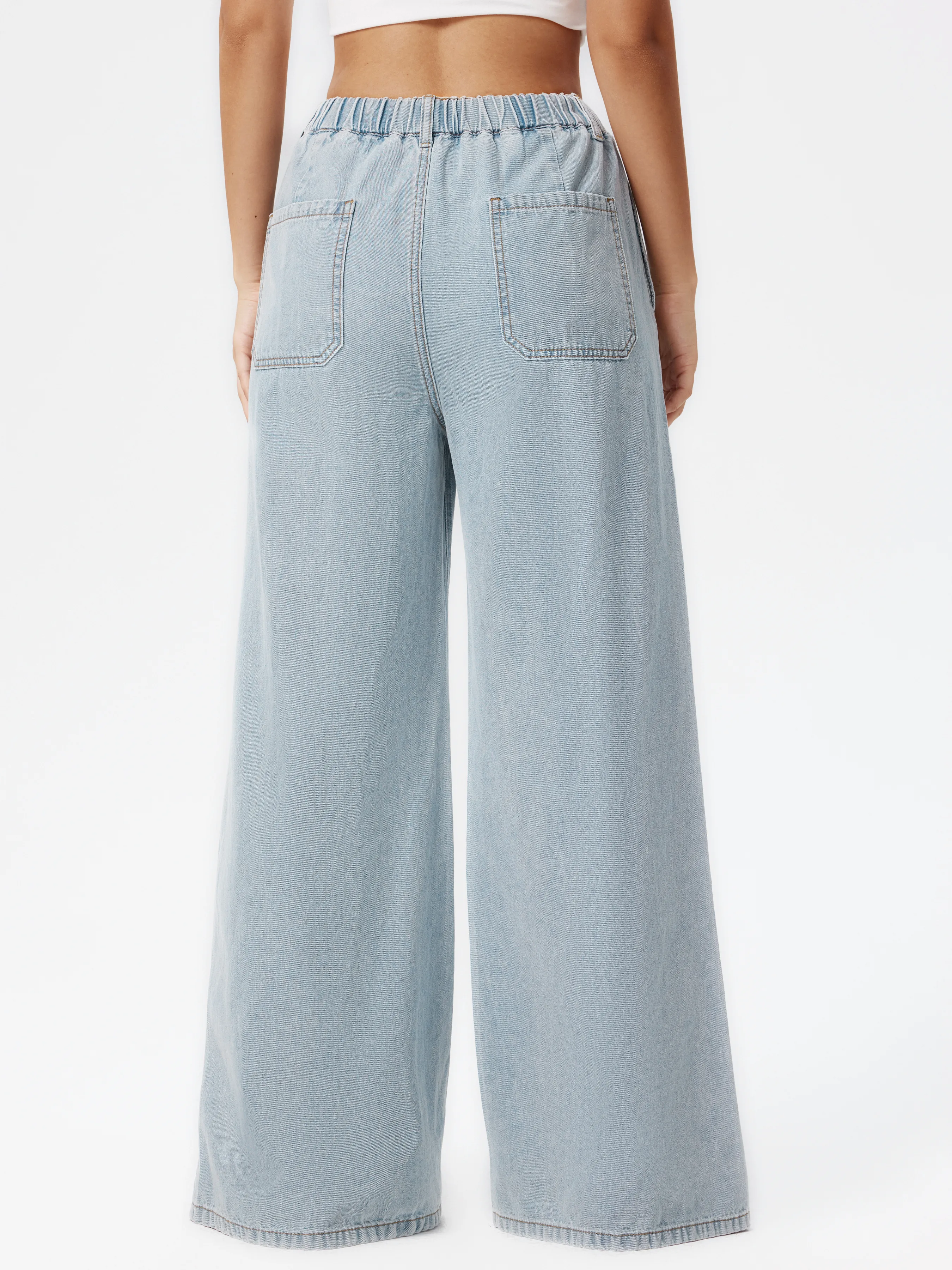 Pantalones Vaqueros Leslie de Cintura Alta y Pierna Ancha con Lazo Frontal Lisos