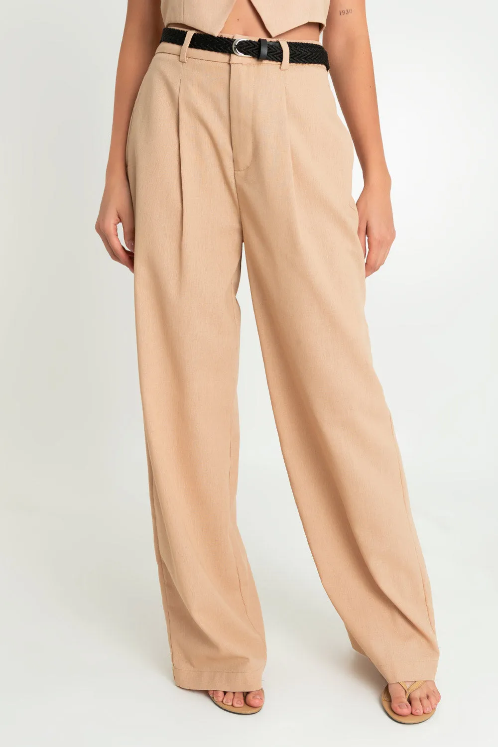 Pantalón de lino wide leg de cintura alta