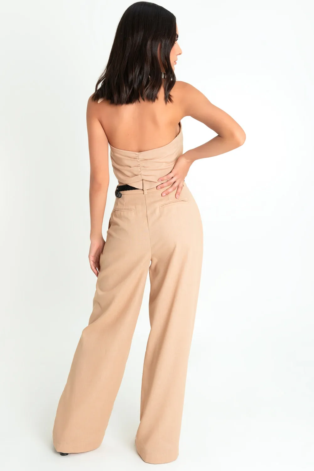 Pantalón de lino wide leg de cintura alta