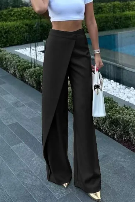 Pantalón elegante con volante, negro