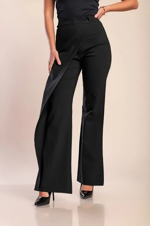 Pantalón elegante con volante, negro